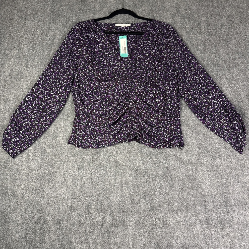 Lush Barclay Blouse XLPurple Ditsy Floral Cottagecore Puff Sleeve Ruched Top